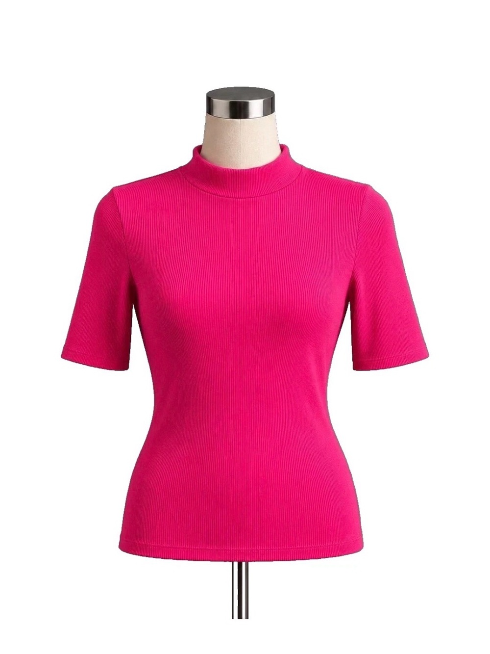 New Zara Ribbed Mock Neck Knit Top Pink Short Sleeve Fitted Women’s sz S